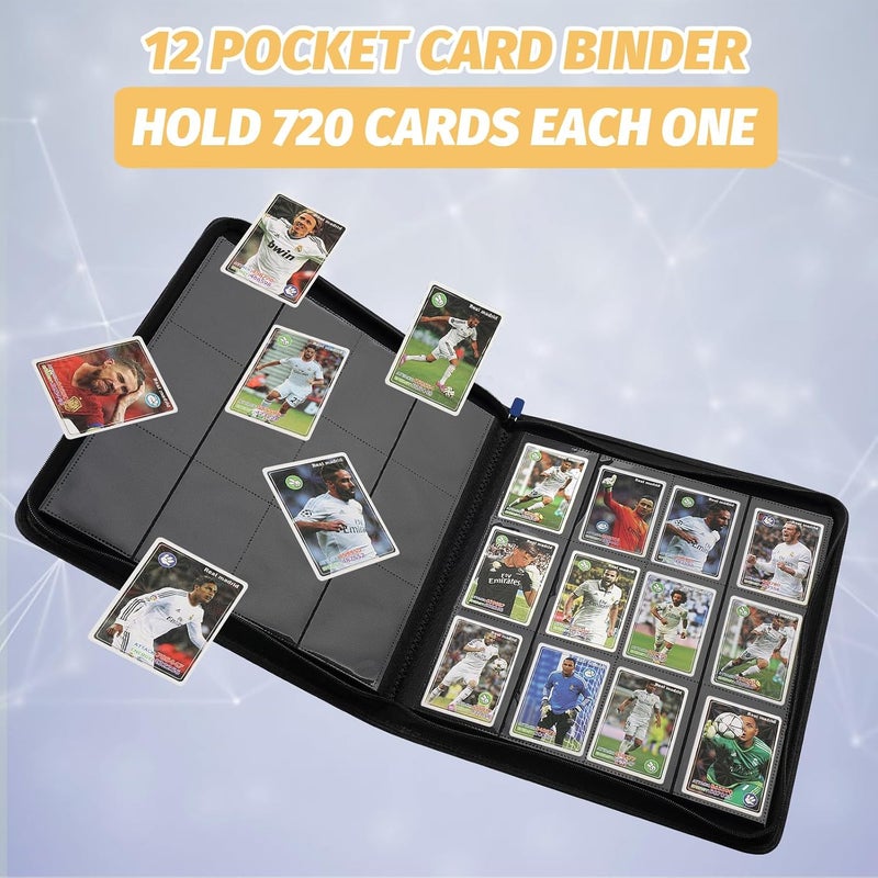 GERMUN Trading Card Binder 12 Pocket, PU Cover Card Binder for 720 Cards, Premium Trading Card Holder Folders, Double Sided Pocket Card Album for MTG, TCG (Carbon Black) - Image 4